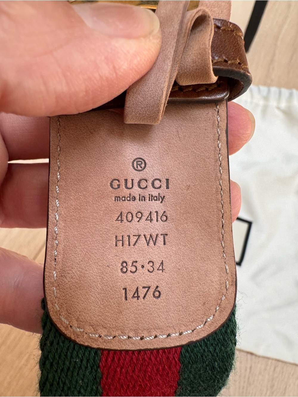 Gucci Brown Leather Belt with Green and Red Web and Gold Double G Buckle 85*34 - Picture 5 of 9